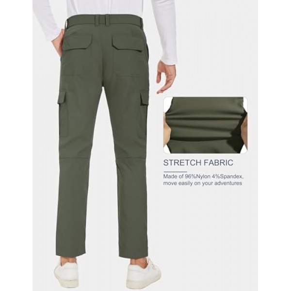 PULI 남성용 카고 바지 슬림핏 스트레치 낚시 퀵 드라이 방수 야외 하이킹 바지(포켓 포함)
