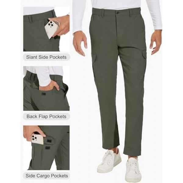 PULI 남성용 카고 바지 슬림핏 스트레치 낚시 퀵 드라이 방수 야외 하이킹 바지(포켓 포함)