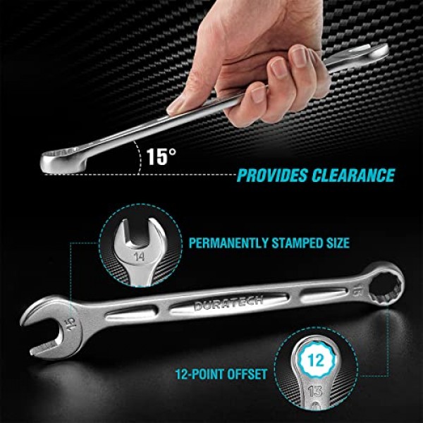 DURATECH 8피스 조합 렌치 세트, 미터법 렌치 세트 8mm~19mm, 12포인트, 렌치 정리함 포함