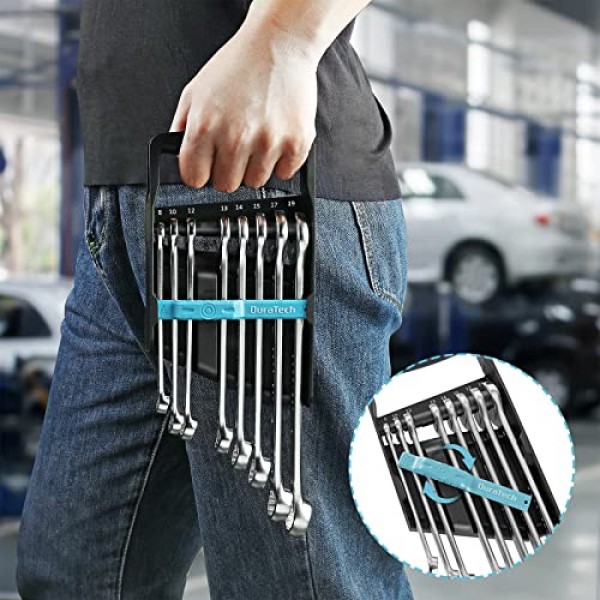 DURATECH 8피스 조합 렌치 세트, 미터법 렌치 세트 8mm~19mm, 12포인트, 렌치 정리함 포함