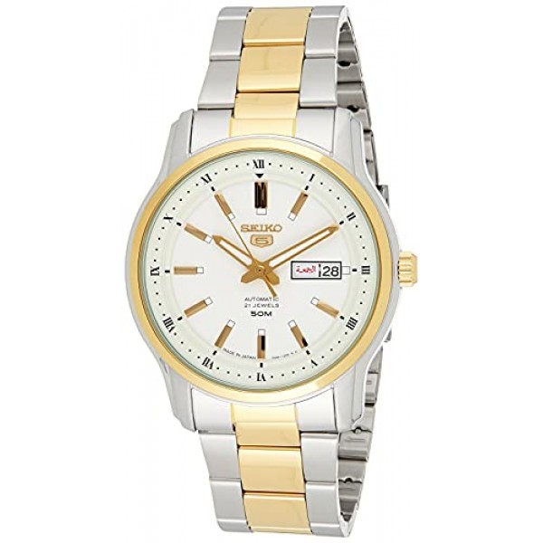 SEIKO 5 오토매틱 실버 다이얼 투톤 남성용 시계 SNKP14J1