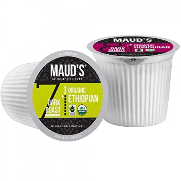 Maud's 유기농 커피 포드 버라이어티 팩, 56ct | 8가지 다양한 커피 맛 | 100% 유기농 아라비카 로스팅 커피 | Keurig K 컵 메이커와 호환되는 태양 에너지 생산 재활용 가능 포