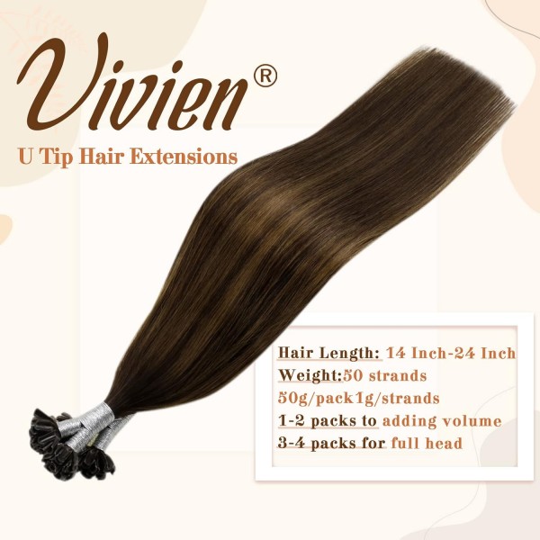 Vivien Keratin U-Tip Bonding Human Hair Balayage 18inch/45cm Balayage Darkest Brown to Light Brown and Brown #2/8/2 네일 팁 Human Hair Bonding 50g/50s 1g Per Strand Hair Extensions 3.u tip#2/8/2 45cm