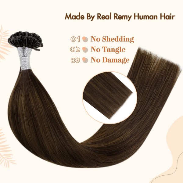 Vivien Keratin U-Tip Bonding Human Hair Balayage 18inch/45cm Balayage Darkest Brown to Light Brown and Brown #2/8/2 네일 팁 Human Hair Bonding 50g/50s 1g Per Strand Hair Extensions 3.u tip#2/8/2 45cm
