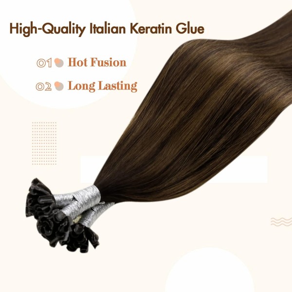 Vivien Keratin U-Tip Bonding Human Hair Balayage 18inch/45cm Balayage Darkest Brown to Light Brown and Brown #2/8/2 네일 팁 Human Hair Bonding 50g/50s 1g Per Strand Hair Extensions 3.u tip#2/8/2 45cm