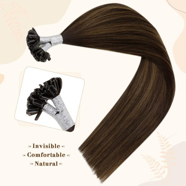 Vivien Keratin U-Tip Bonding Human Hair Balayage 18inch/45cm Balayage Darkest Brown to Light Brown and Brown #2/8/2 네일 팁 Human Hair Bonding 50g/50s 1g Per Strand Hair Extensions 3.u tip#2/8/2 45cm