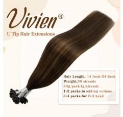 Vivien Keratin U-Tip Bonding Human Hair Balayage 18inch/45cm Balayage Darkest Brown to Light Brown and Brown #2/8/2 네일 팁 Human Hair Bonding 50g/50s 1g Per Strand Hair Extensions 3.u tip#2/8/2 45cm