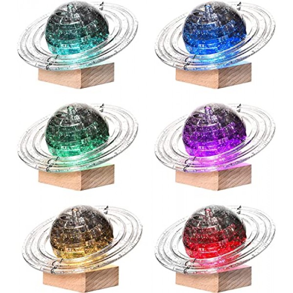 3D 크리스탈 퍼즐, 3D 토성 퍼즐 DIY 조립 브레인 티저(라이트업 목재 베이스 포함), 플라스틱 크리스탈 퍼즐 재미있는 모델 장난감 선물 장식 성인 및 어린이 14세 이상, 