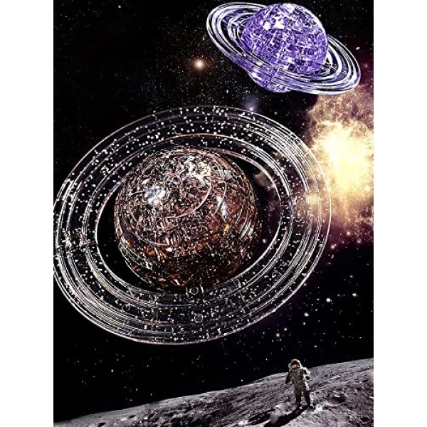 3D 크리스탈 퍼즐, 3D 토성 퍼즐 DIY 조립 브레인 티저(라이트업 목재 베이스 포함), 플라스틱 크리스탈 퍼즐 재미있는 모델 장난감 선물 장식 성인 및 어린이 14세 이상, 