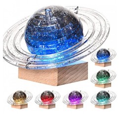 3D 크리스탈 퍼즐, 3D 토성 퍼즐 DIY 조립 브레인 티저(라이트업 목재 베이스 포함), 플라스틱 크리스탈 퍼즐 재미있는 모델 장난감 선물 장식 성인 및 어린이 14세 이상, 