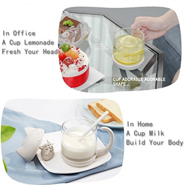 JEWOSTER 생선 차 주입기 여과기 필터가 포함된 귀여운 고양이 유리 컵 차 머그잔