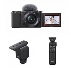 Sony Alpha ZV-E10L APS-C 미러리스 교환식 렌즈 Vlog 카메라 + 샷건 마이크 ECM-B10(소형, 무선, 배터리 프리), ECMB10.CE7 + GP-VPT2BT Bluetooth 핸들