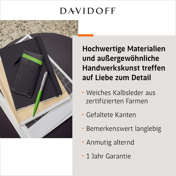 DAVIDOFF 파리 동전 수납 공간이 있는 카드 케이스 블랙/그린 - 고급 가죽으로 엠보싱 처리된 모던한 지갑 - 3개의 슬롯과 지퍼 포켓이 있는 신용 카드 케이스