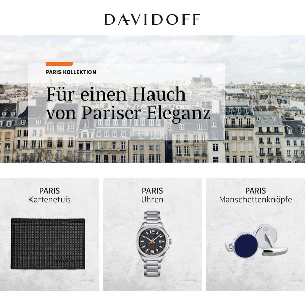 DAVIDOFF 파리 동전 수납 공간이 있는 카드 케이스 블랙/그린 - 고급 가죽으로 엠보싱 처리된 모던한 지갑 - 3개의 슬롯과 지퍼 포켓이 있는 신용 카드 케이스