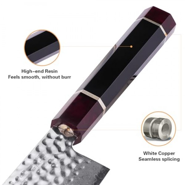 FINDKING Eternity 시리즈 일본 요리사 칼(ABS 외장 포함), 전문 주방 칼, 9Cr18MoV 다마스커스 강철 칼날, 수지 팔각형 손잡이, 날카로운, 고기 절단용, 8인치