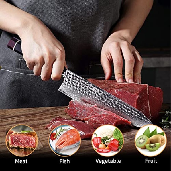 FINDKING Eternity 시리즈 일본 요리사 칼(ABS 외장 포함), 전문 주방 칼, 9Cr18MoV 다마스커스 강철 칼날, 수지 팔각형 손잡이, 날카로운, 고기 절단용, 8인치