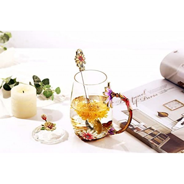 아내를 위한 Luka Tech 선물, 남편의 사랑 아내 선물, 꽃 유리 티 컵 커피 머그잔, 기념일 크리스마스 생일을 위한 우아한 발렌타인 데이 선물