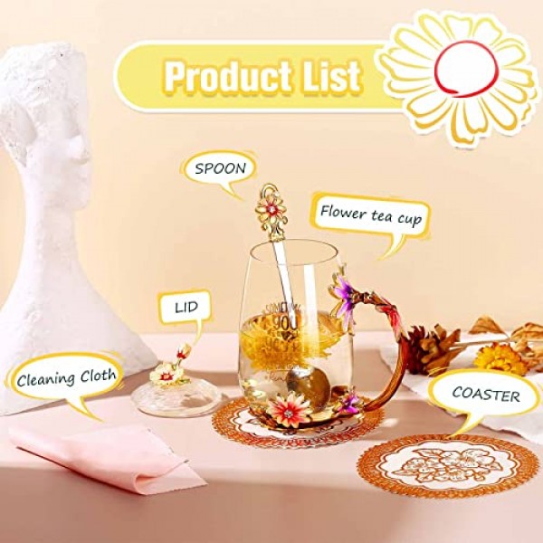 아내를 위한 Luka Tech 선물, 남편의 사랑 아내 선물, 꽃 유리 티 컵 커피 머그잔, 기념일 크리스마스 생일을 위한 우아한 발렌타인 데이 선물