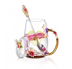 아내를 위한 Luka Tech 선물, 남편의 사랑 아내 선물, 꽃 유리 티 컵 커피 머그잔, 기념일 크리스마스 생일을 위한 우아한 발렌타인 데이 선물