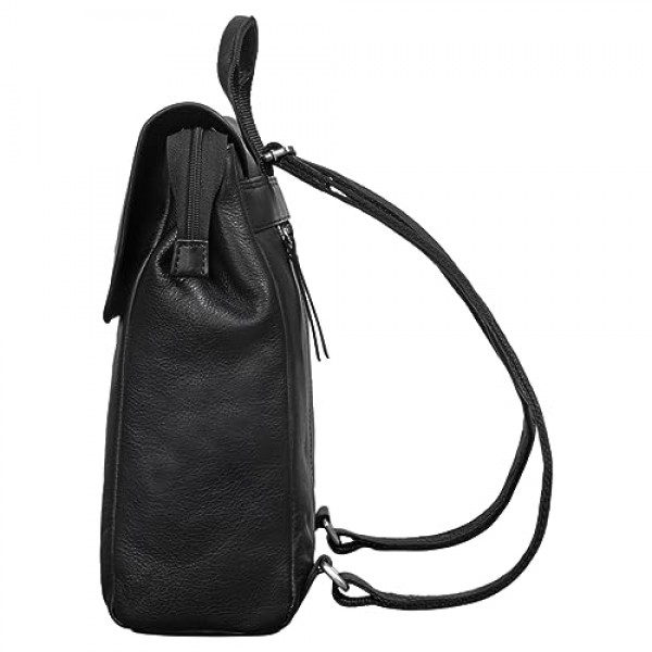 STILORD Misha 모던 가죽 백팩 남성용 및 여성용 남녀공용 데이팟 DIN A4 업무용 레저 비즈니스용 컴팩트 메신저 백팩 Uni Genuine Leather, black, Rucksack