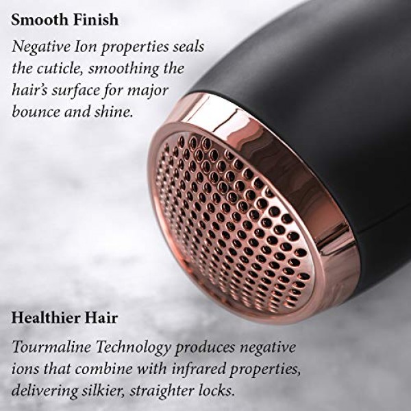 FoxyBae Blomance 프로페셔널 헤어 드라이어 - 살롱 등급 로즈 골드 및 블랙 이온 블로우 드라이어 - 세라믹 전기석 및 음이온