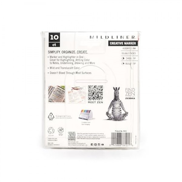 Zebra 펜 마일드라이너 더블 엔드 하이라이터 세트, 넓고 가는 포인트 팁, 다양한 형광 및 쿨 잉크 색상, 10팩