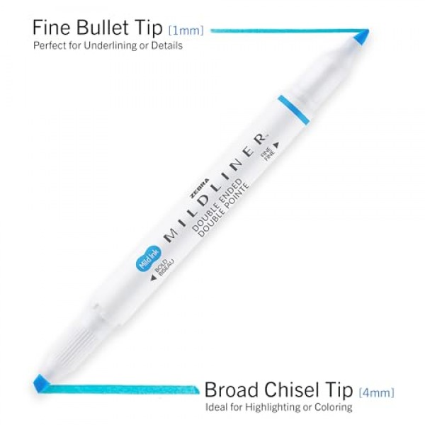 Zebra 펜 마일드라이너 더블 엔드 하이라이터 세트, 넓고 가는 포인트 팁, 다양한 형광 및 쿨 잉크 색상, 10팩