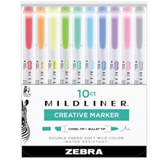 Zebra 펜 마일드라이너 더블 엔드 하이라이터 세트, 넓고 가는 포인트 팁, 다양한 형광 및 쿨 잉크 색상, 10팩