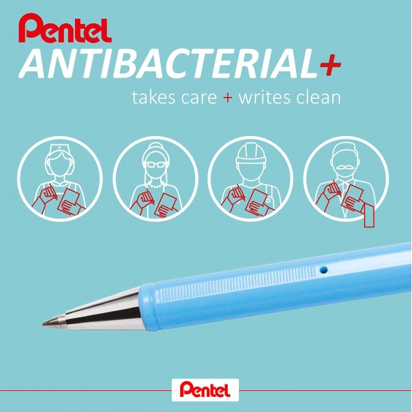 Pentel BK77AB Superb Antibacterial+ Anti-Bacterial 볼펜 유럽 규정 준수, 0.7mm 파란색, 12개 팩