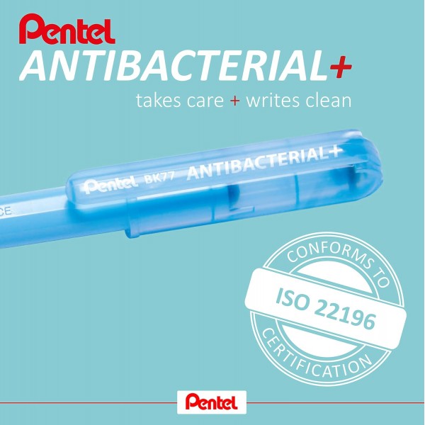Pentel BK77AB Superb Antibacterial+ Anti-Bacterial 볼펜 유럽 규정 준수, 0.7mm 파란색, 12개 팩