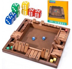 상자 게임을 종료하세요 나무 1-4인용, 12인치 대형 나무 보드 주사위 게임, 8개의 주사위 4가지 색상으로 클래식 수학 게임을 배우세요.