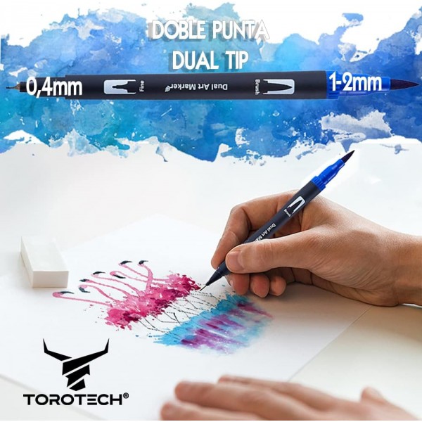 TOROTECH 핸드 레터링 펜 - 36색 - 펠트 펜 학용품 - 펜 세트 - 파인라이너 브러시 펜 - 펜 여아 - 두껍고 얇은 펠트 펜 - 서예 드로잉 펜 - 컬러링 펜 (36)