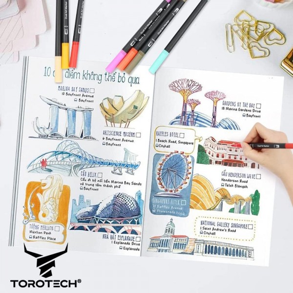 TOROTECH 핸드 레터링 펜 - 36색 - 펠트 펜 학용품 - 펜 세트 - 파인라이너 브러시 펜 - 펜 여아 - 두껍고 얇은 펠트 펜 - 서예 드로잉 펜 - 컬러링 펜 (36)