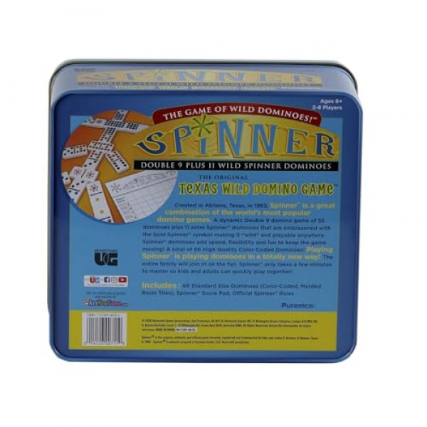 Puremco 대학 게임 | Spinner: 와일드 도미노 게임, 더블 9 세트 및 11 와일드 스피너 타일 보드 게임