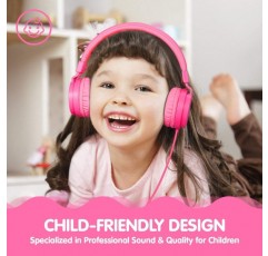 ONTA® gorsun 헤드폰 어린이용 접이식 경량 헤드셋 어린이용 온이어 오디오 헤드폰 어린이용 휴대 전화 스마트폰 iPhone 노트북 컴퓨터 mp3/4 어린이용 헤드폰 - 핑크