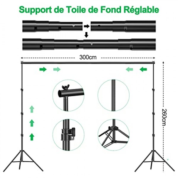 EMART 사진 스튜디오 세트, 2.6m x 3m 사진 스튜디오 배경 시스템(3가지 배경 사진 + 스탠드 + 소프트박스 세트 + 5 in 1 반사판 + 사진 스튜디오용 우산 포함) 제품 초상화 비