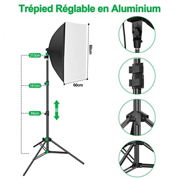 EMART 사진 스튜디오 세트, 2.6m x 3m 사진 스튜디오 배경 시스템(3가지 배경 사진 + 스탠드 + 소프트박스 세트 + 5 in 1 반사판 + 사진 스튜디오용 우산 포함) 제품 초상화 비