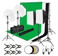 EMART 사진 스튜디오 세트, 2.6m x 3m 사진 스튜디오 배경 시스템(3가지 배경 사진 + 스탠드 + 소프트박스 세트 + 5 in 1 반사판 + 사진 스튜디오용 우산 포함) 제품 초상화 비