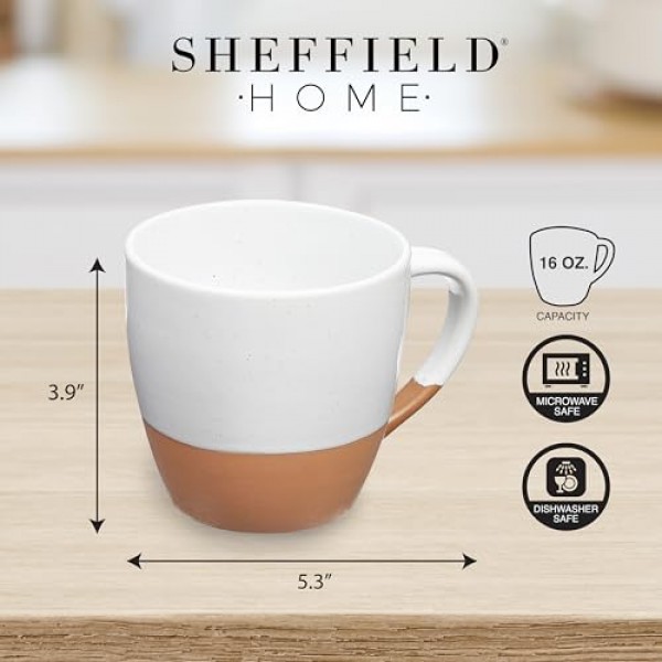 SHEFFIELD HOME - 4개 세트, 손잡이가 있는 대형 도자기 16온스 커피 머그 - 식기세척기 및 전자레인지 사용 가능 세라믹 - 카푸치노, 에스프레소, 라떼 또는 차에 적합 - 바