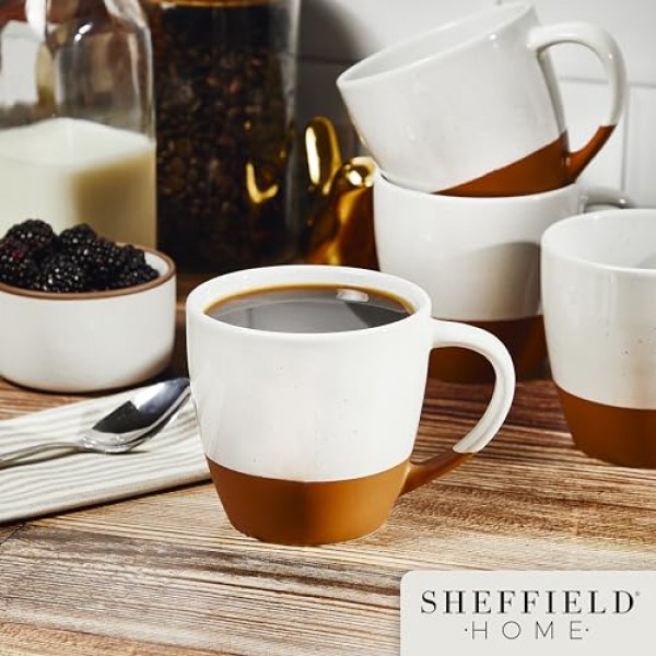 SHEFFIELD HOME - 4개 세트, 손잡이가 있는 대형 도자기 16온스 커피 머그 - 식기세척기 및 전자레인지 사용 가능 세라믹 - 카푸치노, 에스프레소, 라떼 또는 차에 적합 - 바