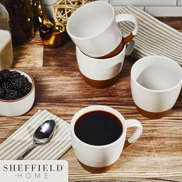 SHEFFIELD HOME - 4개 세트, 손잡이가 있는 대형 도자기 16온스 커피 머그 - 식기세척기 및 전자레인지 사용 가능 세라믹 - 카푸치노, 에스프레소, 라떼 또는 차에 적합 - 바