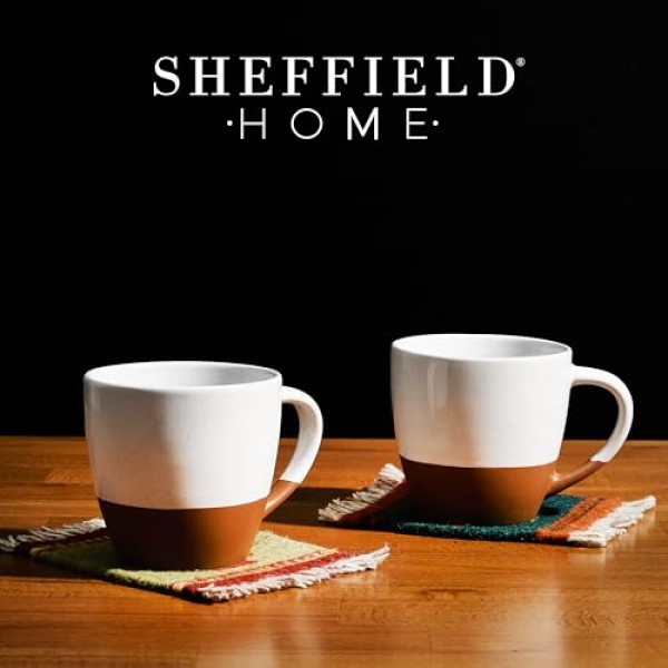 SHEFFIELD HOME - 4개 세트, 손잡이가 있는 대형 도자기 16온스 커피 머그 - 식기세척기 및 전자레인지 사용 가능 세라믹 - 카푸치노, 에스프레소, 라떼 또는 차에 적합 - 바