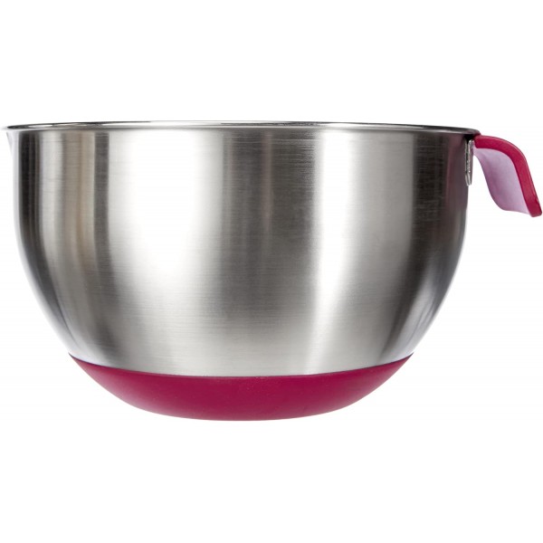 Metaltex 23514610080 Mixing Bowl 2.8 L 미끄럼 방지 스테인리스 스틸 실버 및 핑크 20 x 20 x 11.5 cm