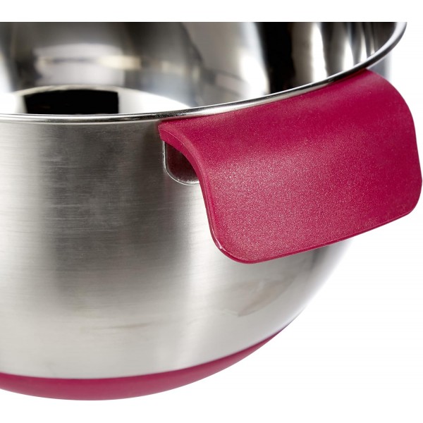 Metaltex 23514610080 Mixing Bowl 2.8 L 미끄럼 방지 스테인리스 스틸 실버 및 핑크 20 x 20 x 11.5 cm