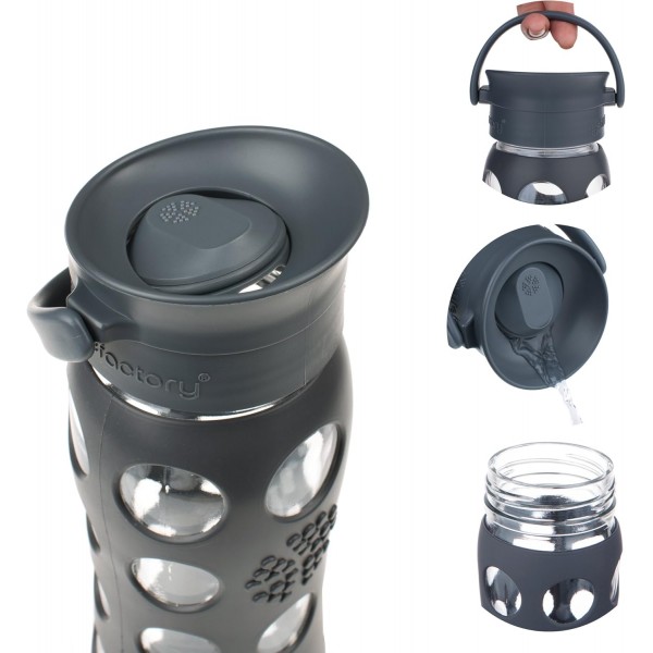 Lifefactory 16326 Cafe Collection Glas-Trinkflasche, 475ml, 청록색, 6,5 x 6,5 x 27 cm 청록색 350ml