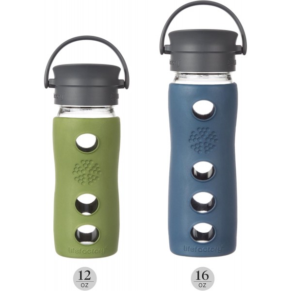 Lifefactory 16326 Cafe Collection Glas-Trinkflasche, 475ml, 청록색, 6,5 x 6,5 x 27 cm 청록색 350ml