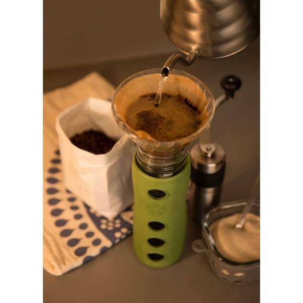 Lifefactory 16326 Cafe Collection Glas-Trinkflasche, 475ml, 청록색, 6,5 x 6,5 x 27 cm 청록색 350ml