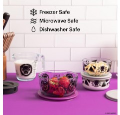 Pyrex Prep & Store 8피스 유리 식품 보관 용기에는 (1) 뚜껑이 있는 컵 2개가 있는 계량 컵, (2) 둥근 뚜껑이 있는 보관 용기 및 (1) 둥근 뚜껑이 있는 보관 용기, Marvel's Black Pan