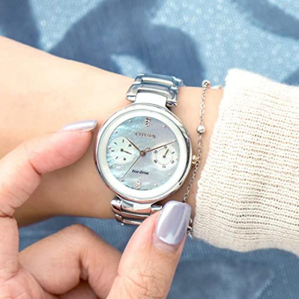 Citizen 여성용 멀티 다이얼 에코 드라이브 시계(스테인리스 스틸 스트랩 FD1106-81D, 멀티컬러, 브레이슬릿)