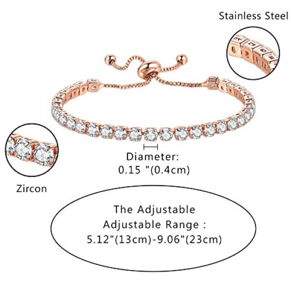 JewelryWe 지르코니아 스톤이 달린 여성용 팔찌 테니스 팔찌 팔찌 팔찌 어머니 여자 친구를위한 선물 조정 가능한 로즈 골드 팩 2, 스톤